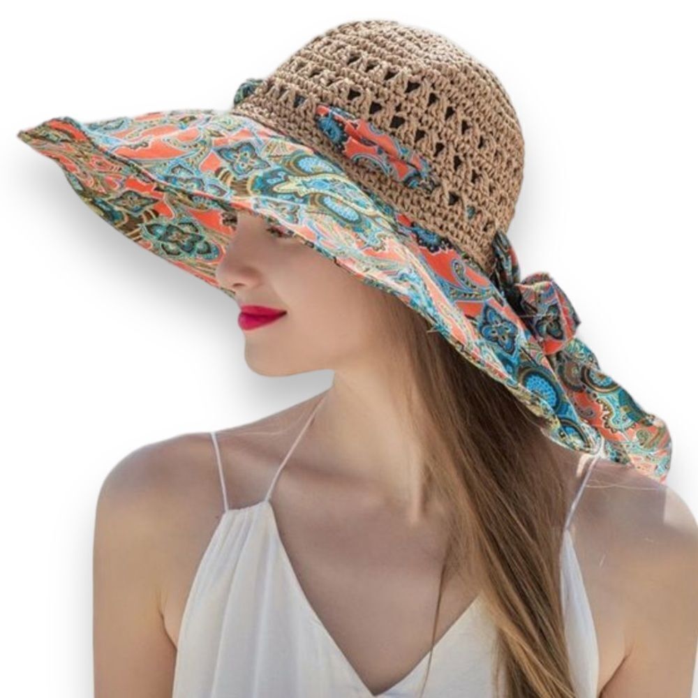 Crochet ColorfulâWide Brim Summer Sun Hat NWT